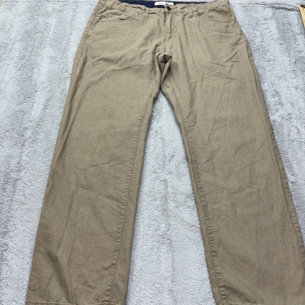Flag‎ & Anthem Beige Chino Pants Regular Fit Cotton/Linen blend Mens 36x30